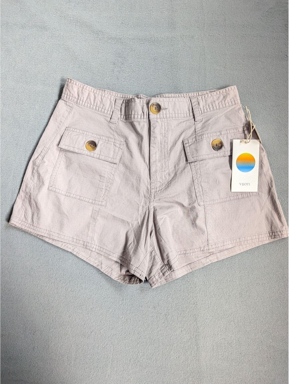 Vuori Shorts Womens S Gray Utility Cargo Twill Elastic Waist Travel Casual